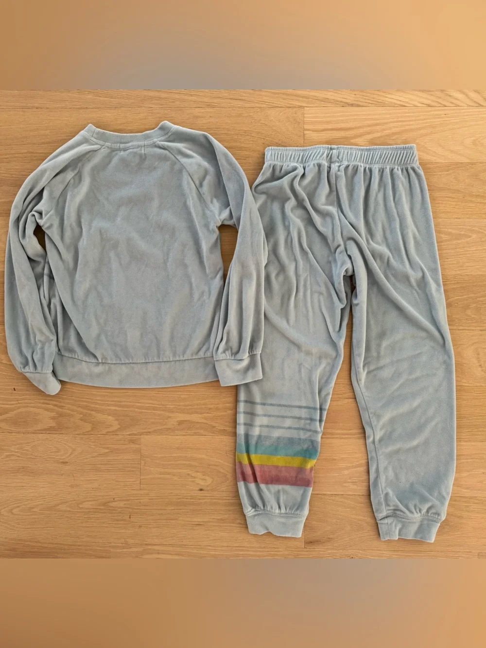 P.J. Salvage Light Blue Velour Lounge Bottoms with Pink Heart Detail